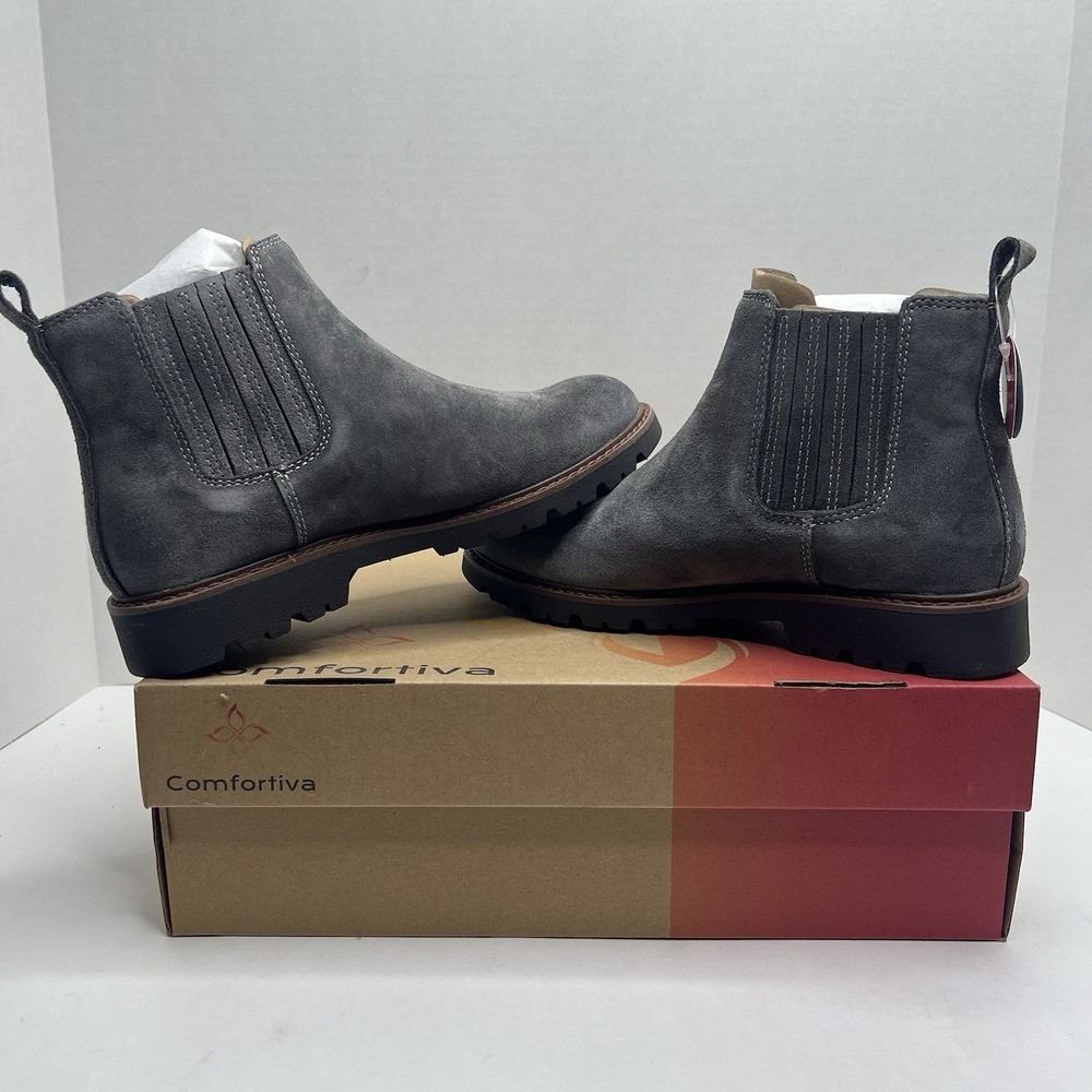 Comfortiva Ledelle Womens 7 M Smoke Suede Chelsea Boots Ankle Waterproof NIB